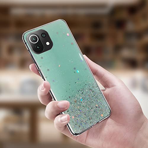 Image of VONZEE Glitter Case Compatible with Xiaomi Mi 11 Lite NE 5G, Non Moving Glitter Stars Cover Soft TPU + Hard PC Bumper Bling Cover for Women Girls Protective Shockproof Phone Case (Green)