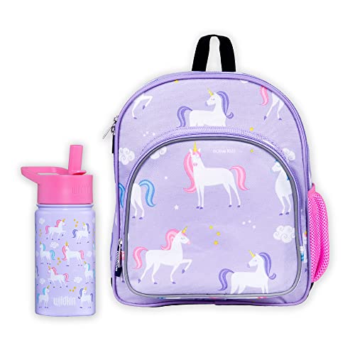 Wildkin 12 Inch Backpack Bundle with 14 Ounce Steel Reusable Water Bottle (Unicorn)