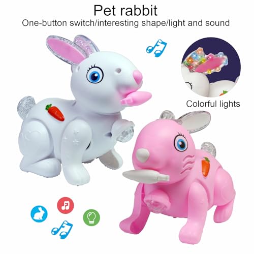 Image of Toys for Kids with 3D Flashing Lights, Music, 360-degree Dance Moves, Educational Toy, Battery Operated, Ages 3+ - Multicolor (Bud Jumping Rabbit - White)