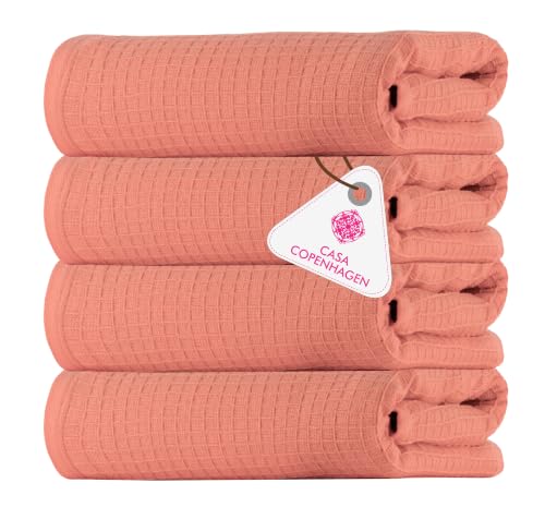 Image of Casa Copenhagen, Egyptian Cotton - Waffle Terry Towel 4 Piece 100% Cotton Large Bath Towel Set - Malibu Peach