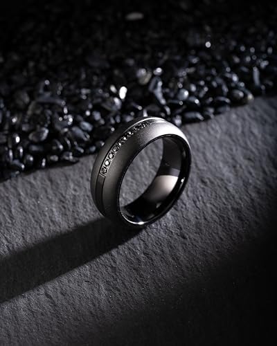100S JEWELRY Black Tungsten Rings For Men Black CZ Cubic Zirconia Moissanite Inlay Wedding Promise Dome Band Size 6-163