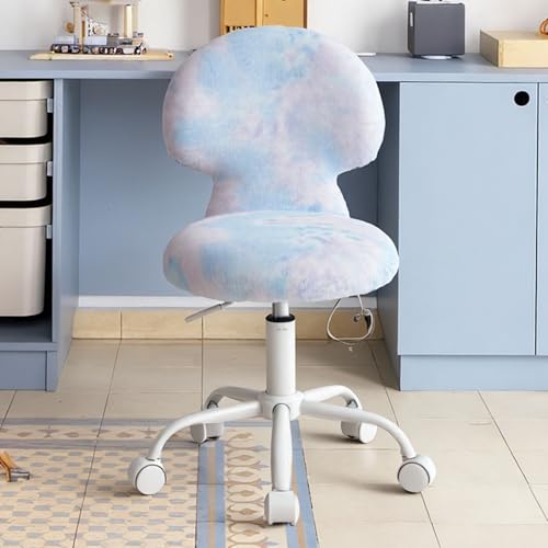 chairus Silla Infantil con Respaldo de Forma Seta Silla de Escritorio Giratoria 360°para Niña, Silla Juvenil de Lana Sintética para Estudio/Dormitorio, Azul