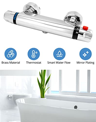 QWORK® Shower Thermostatic Mixer, Valve G1/2" Outlet, Left Hot Right Cold, Brass Shower Mixer - Image 2