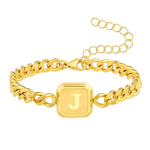 Image of Bellino Initial Bracelet Cuban Link Chain Mens Bracelets Jewelry Gifts | Initial Cuban Link Bracelet for Mens Bracelet Adjustable Size Stainless Steel Men Jewelry Birthday for him Dad Brother Son