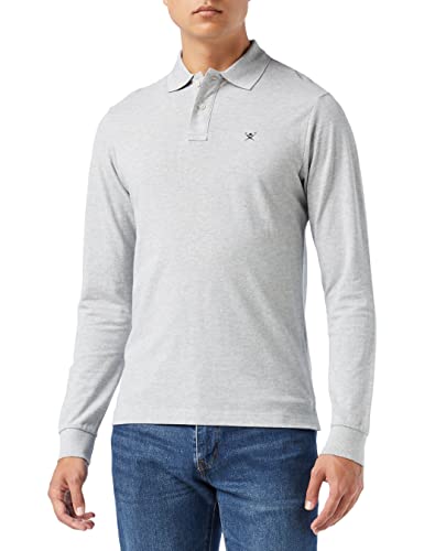 Hackett London Slim Fit Logo LS Camisa Polo Hombre, Gris (913 Light Grey Marl), Medium