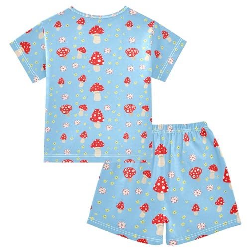 Red Mushroom Flowers Pajama Set Pajamas Sleepwear Nightwear Loungewear Clothes Set B04051532