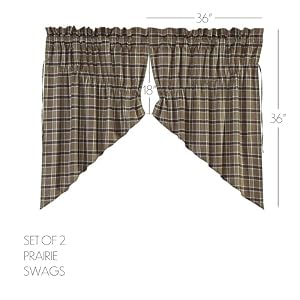 VHC Brands Rustic Lodge Kitchen Window Curtains Wyatt Prairie Swag Pair Khaki Tan