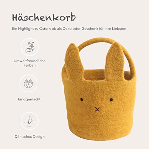 Én Gry & Sif Osterkorb Häschen I Osternest zum Befüllen oder als Osterdeko, hand-made, Osterkörbchen aus Filz, Gelb Kinderkorb