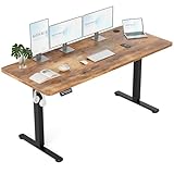 LUNOVA Standing Desk, Electric Height Adjustable Sit Stand, 160x70cm Large Home Office Workstation, with Splice Board and Hooks, Black Frame/Rustic Brown Top