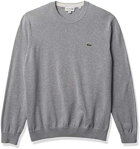 Lacoste Men's Long Sleeve Crewneck Cotton Jersey Sweater, Silver Chine, X-Large