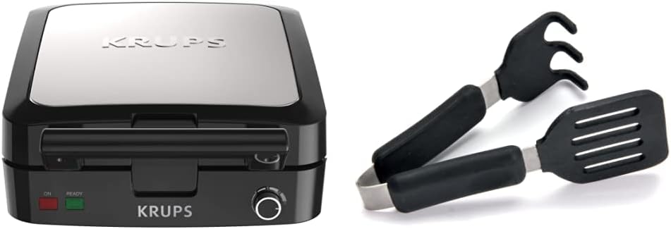 Krups 4 Slice Belgian Waffle Maker and Norpro Silicone Tongs Waffle Set