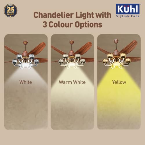 Image of KUHL Centauri 5 1320mm BEE 5-Star BLDC Ceiling Fan with Chandelier&Remote | 38W Power Saving (Upto 65%)| High Airflow&Low Noise| Smart IoT| Reverse Mode| Free Installation| 5Year Motor Warranty (Teak)