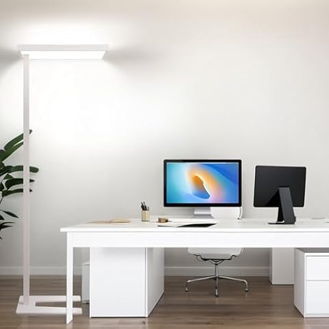 IESTARING 4000K LED Floor Lamp for Office, 76.6'' Full Spectrum Dimmable 100W 10400LM Natural Daylight Eye-Caring Free Standing Lamp for Reading Room Office Study Room Nursery Piano Cover