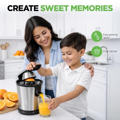 NutriChef Electric Orange Juicer Squeezer – Stainless Steel Citrus Juicer with Manual Press Handle for Oranges, Limes, Grapefruit, Dishwasher Safe Parts, 160W Motor, 10" x 7" x 11" by NutriChef - Used condition - Image 7