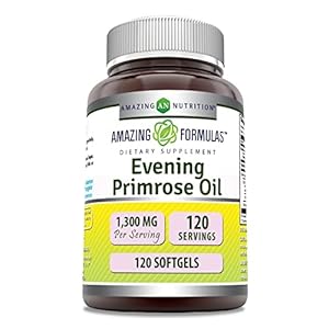 Amazing Formulas Evening Primrose Oil 1300mg, 10% GLA, 120 Softgels Supplement | Hexane Free Cold Pressed Oil | Non-GMO…