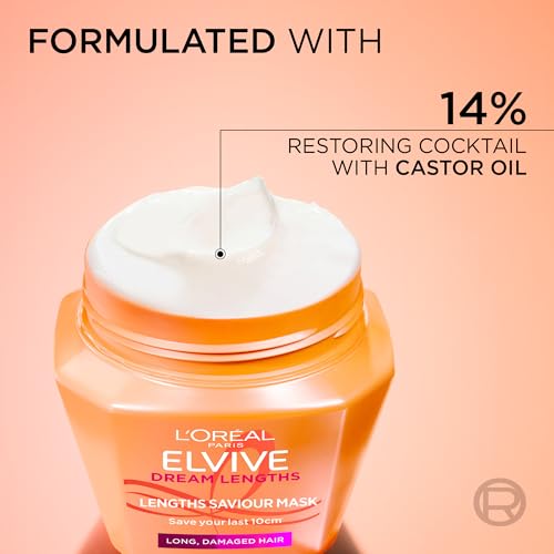 L'Oréal Paris Elvive Dream Lengths Hair Mask, With 15% Restoring Castor Oil, For Long, Damaged Hair, Repairs Hair from Root to Tip, 300ml - Image 3