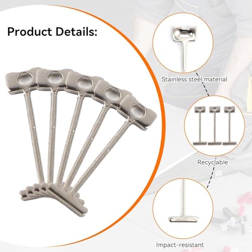 Agatige Fliesen nivelliersystem, 100 Stück Ersatz-Stahlnadeln, 10 mm T-Stifte, Wiederverwendbare Ersatzfliesen, Bauwerkzeuge, Bodenbelag, Wandfliesen, Nivelliersystem für Gebäude, Wände, Böden