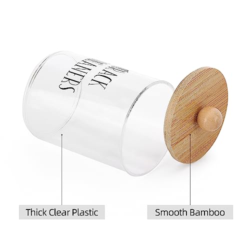 Image of Tbestmax 4 Pack Qtip Holder with Bamboo Lids, 10 oz Bathroom Organizer Accessories Storage Containers Clear Plastic Apothecary Jars for Cotton Ball, Cotton Swab, Floss