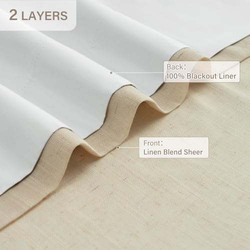 Pinch Pleated Blackout Curtains 72 Inch Long, Linen Blend, 100% Blackout Drapes with 20 Hooks, Ideal for Bedroom and Living Room, 40" W x 72" L (Pack of 2), Dark Linen
