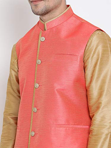 Image of VASTRAMAY Men's Beige Cotton Silk Blend Ethnic Jacket