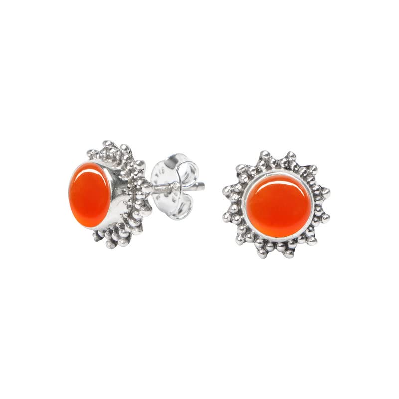 Carnelian Stone Stud Earring, Handmade 925 Sterling Silver Stud Earrings for Women and Girls, Solitaire Stud Earring, Round Stone Stud Earrings, Gift Jewelry for her