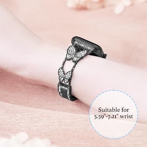 Image of Butterfly Band for Apple Watch Bands 40mm 41mm 42mm for Women Black | 42mm(S11 /10) 38mm iWatch SE Series 11 10 9 8 7 6 5 4 3, Slim Thin Metal Fancy Bling Cute Dressy Strap for Apple Watch Band