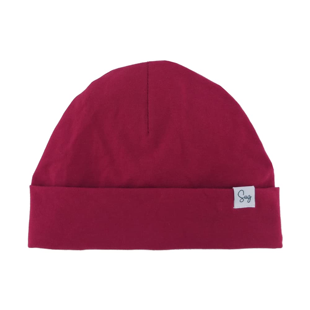 Sugarmelon Lightweight Jersey Beanie Hat for Newborn Baby Boys Girls Silky Satin Lined Hats Bonnet Toddler Infant Little Kids Beanies Caps (0-6M,Orig Wine)