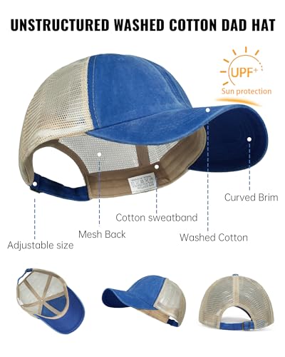 Image of Croogo Men's Adjustable Mesh Back Cap Curved Bill Snapback Mesh Baseball Cap Retro Washed Trucker Cap Breathable Sun Hat