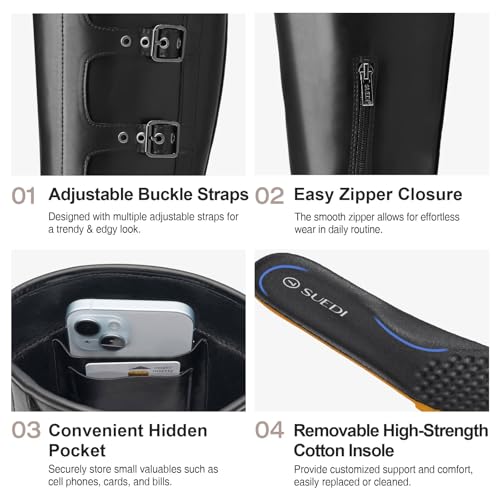 Women's Knee High Riding Boots with Side Zipper - Chunky Platform Motorcycle Boots for Women2