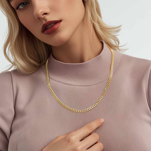 5mm 14K Gold Necklaces for Women Gold Cuban Link Chain for Mens Golden Chain Necklace Dainty Necklace Shine That Never Fades Golden Jewelry for Women 16,18,20,22,24in2