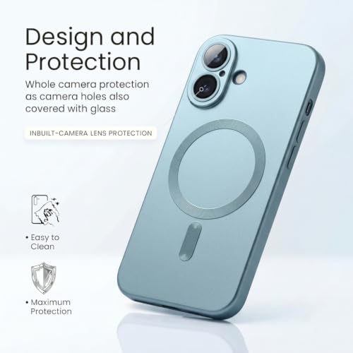 Image of amazon basics Premium Mag-Safe Case for iPhone 16 | Shockproof & Anti-Scratch Cover | Soft Silicone with Wireless Charging | Camera Lens Guard - Light Blue