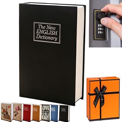 Book Shaped Security Lock Box, Book Safe Lock Box, Secret Fake Books Safe Combination Lock, Small Money Hidden Home Cash Stash Storage Hide Saving Diversion, Keep Cash, Passports (Style D,M)