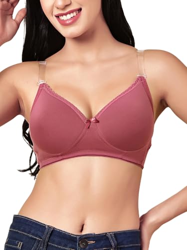 Image of Women's Seamless Padded Non Wired Cotton Stretch Everyday Bra| Detachable Straps | Transparent Straps Included
