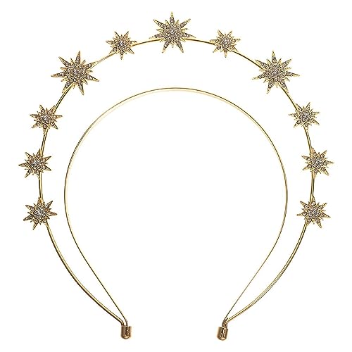 Goddess Halo Crown for Women Gold Stars Goddess Crown Headband Giltter Rhinestone Halo Headband for Women Bridal Wedding Headpiece