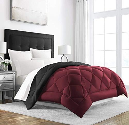 Sleep Restoration All Seasons Queen/Full Size Comforter - Reversible -  Cooling, Lightweight Summer Down Comforter Alternative - Hotel Quality Bedding Comforters - Burgundy/Black