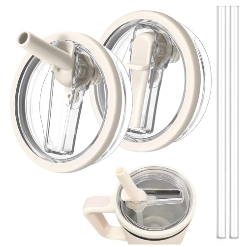 Audasi 2pcs Tumbler Flip Straw Lid Replacement Leakproof Lid for Stanley Cup 40oz Reusable Tumbler Cover Flip Straw Accessories (White)