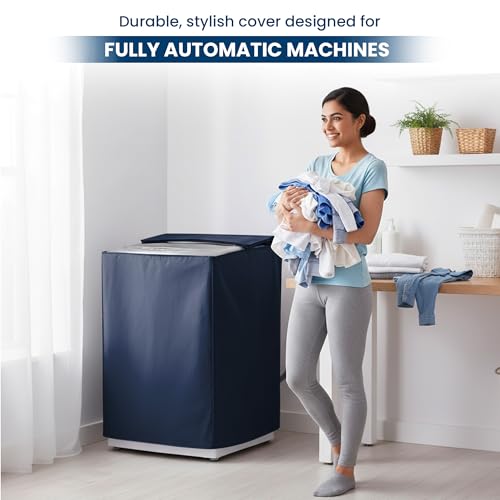 Image of Robustt Top Load Fully Automatic Washing Machine Cover for 6 kg, 6.5 kg, 7kg & 7.5 kg (Navy Blue) | Waterproof & Dustproof Polyester Fabric with Zipper | Protection Cover | 59 x 59 x 86 cm