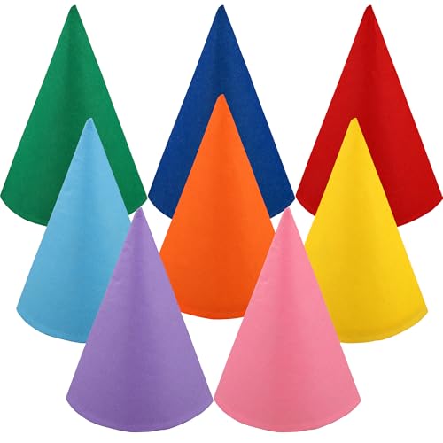 8 Packs Halloween Gnome Hats Felt Dwarf Cone Hats Colorful Elf Hat for Unisex Adults Teens Halloween Gnome Hat Crayon Accessory for Halloweens Christmas Costume Accessory Party Supplies