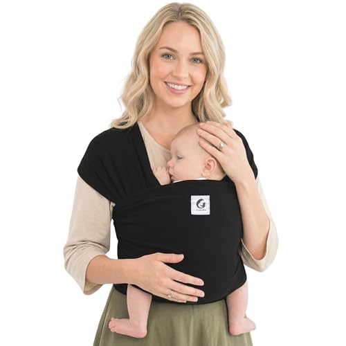 ELDOMA Écharpe de portage pour bébé noire, légère, respirante, porte-bébé, mains libres, porte-bébé du nouveau-né au tout-petit, (3 à 15 kg)