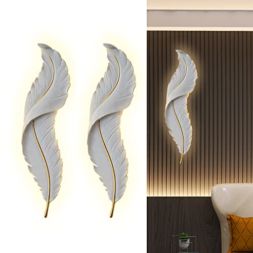 Qufute Wall Lamp Feather Wall Decor White Feather Modern Elegant