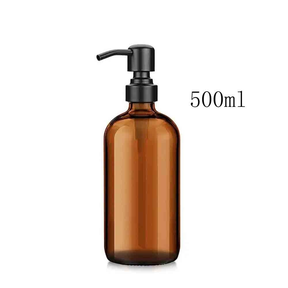 Dosificador Jabon Cabezal de Bomba de Acero Inoxidable, 500 ml, Botella de loción de Vidrio marrón, dispensador de jabón, Paquete de Dos Dispensador Jabon Baño