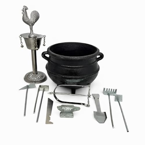 Set de Guerreros Caldero de Oggun Ozun Herramientas de Ogun Santeria ifa Religion Iron Black Cauldorn