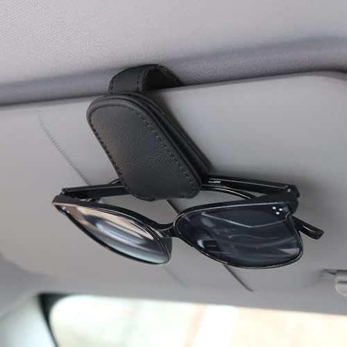 Image of KIWEN 2 Packs Sunglasses Holders for Car Visor, Magnetic Leather Glasses Eyeglass Clip for Car, Ticket Card Clip Sunglasses Mount, Car Visor Accessories Gadgets (2, Black)