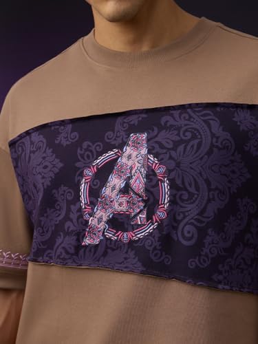 Image of The Souled Store Marvel Indie: Logo Men and Boys Short Sleeves Round Neck Embroidered Drop Shoulder Baggy Casual Streetwear Superheroes Inspired Cotton Super Oversized T-Shirt
