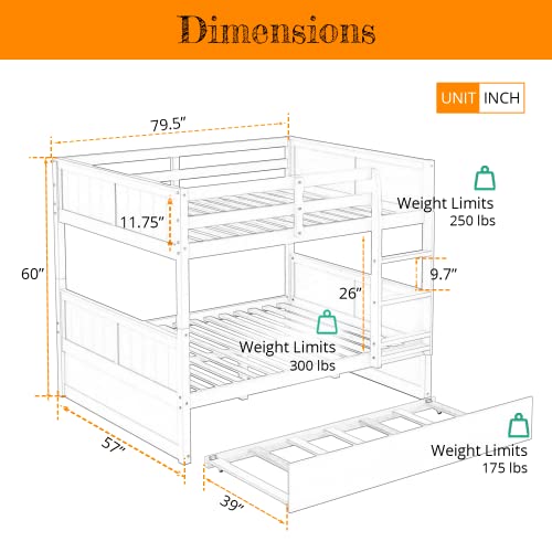 Aocoroe Full Over Full Bunk Beds With Trundle, 3 Beds Full Bunk Bed For Kids,Sturdy Wood Stackable Full Over Bunk Bed Frame For Kids Room, Espresso #TOP1