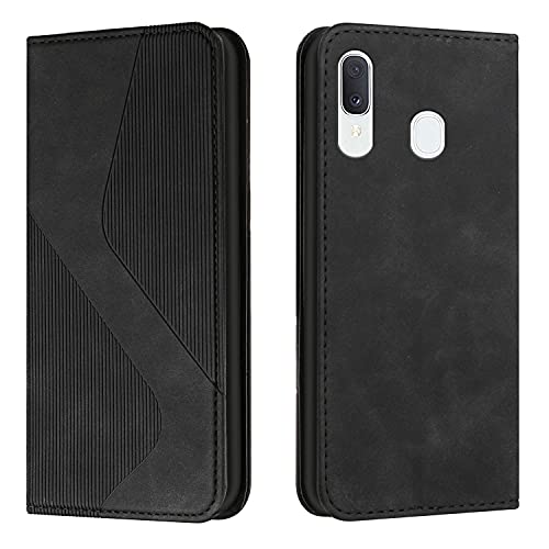 Mo-Somnus Kompatibel mit Samsung Galaxy A20/A30/M10S Hülle, Schutzhülle Samsung A20/A30/M10S, Magnet PU Leder Flip Handyhülle Samsung A20/A30/M10S, Klappbar Kartenfächer Klapphülle (Schwarz)