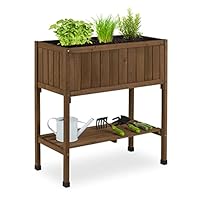 Relaxdays Hochbeet, Folie, Ablage, HxBxT: 80 x 74 x 38 cm, Garten, Balkon & Terrasse, Pflanztisch, Tannenholz, braun