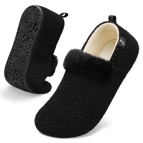 L-RUN Slippers for Men Indoor and Outdoor Cozy House Shoes with Anti-Skid Sole Black XXXL(Women:11-12, Men:9.5-10) M US