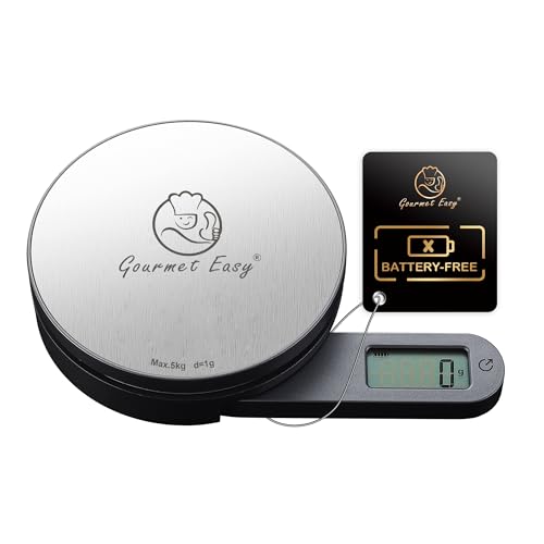 Gourmet Easy Dynamo Food Scale for Kitchen, Battery-Free Technology Kitchen Scale, Food Weight Scale, Weight in Grams & Ounces, Multifunctional Food Scale for Cooking, Baking & Meal Prep, Round