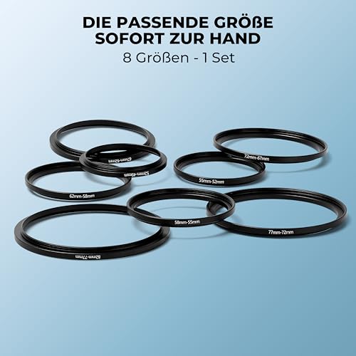Belmalia 8 Step-DOWN-Ringe Set, Objektiv-Filter-Adapter: 82mm 77mm 72mm 67mm 62mm 58mm 55mm 52mm 49mm